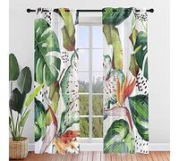Surwin Lot de 2 Rideau Voilage, Impression de Feuilles Rideau à Oeillets, Voiles Intérieurs Translucides, Rideaux Salon Moderne pour Décorer Salon, Chambre, Cuisine (140x244cm,Strelitzia Reginae)