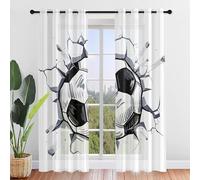 Surwin Lot de 2 Rideau Voilage, Impression de Football Rideau à Oeillets, Voiles Intérieurs Translucides, Rideaux Salon Moderne pour Décorer Salon, Chambre, Cuisine, Fenêtre (Fissure,140x160cm)