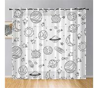 Surwin Lot de 2 Rideau Voilage, Planète de Dessin Animé Rideau à Oeillets, Voiles Intérieurs Translucides, Rideaux Salon Moderne pour Décorer Salon,Chambre,Cuisine,Fenêtre (140x244cm,Dessin animé)