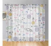 Surwin Lot de 2 Rideau Voilage, Planète de Dessin Animé Rideau à Oeillets, Voiles Intérieurs Translucides, Rideaux Salon Moderne pour Décorer Salon,Chambre,Cuisine,Fenêtre (140x244cm,Astronaute)