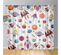 Surwin Lot de 2 Rideau Voilage, Planète de Dessin Animé Rideau à Oeillets, Voiles Intérieurs Translucides, Rideaux Salon Moderne pour Décorer Salon,Chambre,Cuisine,Fenêtre (107x160cm,vaisseau spatial)