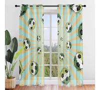 Surwin Lot de 2 Rideau Voilage, Rideau à Oeillets, Voiles Intérieurs Translucides, Rideaux Salon Moderne pour Décorer Salon, Chambre, Cuisine - Football (Vert,140x160cm)