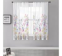 Surwin Lot de 2 Rideau Voilage, Rideaux Voilage, 3D Imprimés Floraux Végétaux Rideau à Oeillets, Transparent Rideaux Salon Moderne pour Décorer Salon, Chambre, Cuisine, Fenêtre (Jardins,130x160cm)