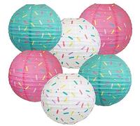 Surwin Lot de 6 Lanternes Papier Ronde Coloré Decorative de Fête d'anniversaire pour Enfants, Lanternes en Papier Chinois Suspendues, Boule Abat-Jour Mariages Jardin (30cm,Blanc 2+Rose 2+Bleu 2)