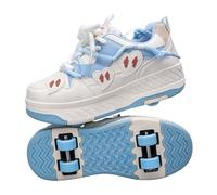Surwin Mode Roller Adolescents/Enfant, Chaussures Enfant avec roulettes, Chaussures à roulettes Retractable Détachable, Chaussure Roller Fille/Garçon, Basket Roller Semelle Épais (Bleu,37)