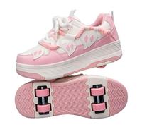 Surwin Mode Roller Adolescents/Enfant, Chaussures Enfant avec roulettes, Chaussures à roulettes Retractable Détachable, Chaussure Roller Fille/Garçon, Basket Roller Semelle Épais (Rose,36)