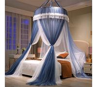 Surwin Moustiquaire de Lit avec Dentelle, Universelle Grand Couche Double Moustiquaire pour Lit Moustiquaire de lit en Forme de dôme Moustiquaire Lit pour Lit Simple Double King Size (Bleu Blanc)