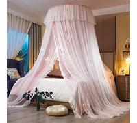 Surwin Moustiquaire de Lit avec Dentelle, Universelle Grand Couche Double Moustiquaire pour Lit Moustiquaire de lit en Forme de dôme Moustiquaire Lit pour Lit Simple Double King Size (Rose Clair)
