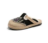 Surwin Mules et Sabots Femme, Chaussons Femme Pantoufles Sabot Antidérapant Sandales Chaussures Brodées de Style Ethnique de Tous Les Jours pour Intérieur Extérieur (Fleurs et Feuilles Noires,36)