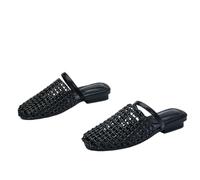 Surwin Mules et Sabots Femme, Style Tissage Chaussons Mules Femme Été Évidé Pantoufles Sabot Respirant Antidérapant Sandales Été Confortable pour Intérieur Extérieur (Noir,35)