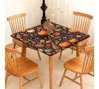 Surwin Nappe Carrée avec Bord Élastique (Balai Magique,100cm) | Nappes Imperméable Anti-Taches pour Table de Jardin, Housse de Table pour Fête Ménage Picnic Anniversaire, 3D Halloween