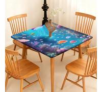 Surwin Nappe Carrée avec Bord Élastique, pour Table de Jardin, Nappes Imperméable Anti-Taches, Housse de Table pour Fête Ménage Picnic Anniversaire, 3D Océan (Monde océanique,110cm)