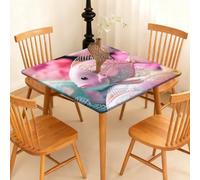 Surwin Nappe Carrée avec Bord Élastique, pour Table de Jardin, Nappes Imperméable Anti-Taches, Housse de Table pour Fête Ménage Picnic Anniversaire, 3D Océan (Poissons Roses,90cm)