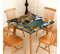 Surwin Nappe Carrée avec Bord Élastique, pour Table de Jardin, Nappes Imperméable Anti-Taches, Housse de Table pour Fête Ménage Picnic Anniversaire, 3D Océan (Coraux,176cm)