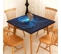 Surwin Nappe Carrée avec Bord Élastique, pour Table de Jardin, Nappes Imperméable Anti-Taches, Housse de Table pour Fête Ménage Picnic Anniversaire, 3D Océan (Méduses Bleues,170cm)