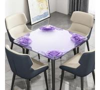 Surwin Nappe Carrée avec Bords Élastiques, Nappes pour Table de Jardin Imperméable Anti-Taches, Housse de Table pour Fête Ménage Picnic Anniversaire, 3D Floral (Rose Violette A,120cm)