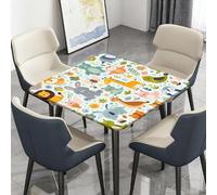 Surwin Nappe Carrée avec Bords Élastiques, Nappes pour Table de Jardin Imperméable Anti-Taches, Housse de Table pour Fête Ménage Picnic Anniversaire, 3D Animal (Zoo,150cm)