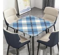 Surwin Nappe Carrée avec Bords Élastiques, Nappes pour Table de Jardin Imperméable Anti-Taches, Housse de Table pour Fête Ménage Picnic Anniversaire, 3D Carreaux (Bleu 01,120cm)