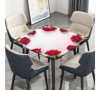 Surwin Nappe Carrée avec Bords Élastiques, Nappes pour Table de Jardin Imperméable Anti-Taches, Housse de Table pour Fête Ménage Picnic Anniversaire, 3D Floral (Rose Rouge A,110cm)