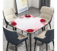 Surwin Nappe Carrée avec Bords Élastiques, Nappes pour Table de Jardin Imperméable Anti-Taches, Housse de Table pour Fête Ménage Picnic Anniversaire, 3D Floral (Rose élégante A,120cm)