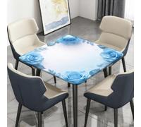 Surwin Nappe Carrée avec Bords Élastiques, Nappes pour Table de Jardin Imperméable Anti-Taches, Housse de Table pour Fête Ménage Picnic Anniversaire, 3D Floral (Rose Bleue A,150cm)