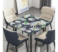 Surwin Nappe Carrée avec Bords Élastiques, Nappes pour Table de Jardin Imperméable Anti-Taches, Housse de Table pour Fête Ménage Picnic Anniversaire, 3D Floral (Fleurs d'un Blanc Pur,90cm)