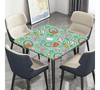 Surwin Nappe Carrée avec Bords Élastiques, Nappes pour Table de Jardin Imperméable Anti-Taches, Housse de Table pour Fête Ménage Picnic Anniversaire, 3D Animal (Lapins et Fleurs,160cm)