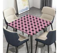Surwin Nappe Carrée avec Bords Élastiques, Nappes pour Table de Jardin Imperméable Anti-Taches, Housse de Table pour Fête Ménage Picnic Anniversaire, 3D Carreaux (Rose 01,110cm)