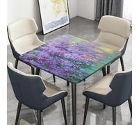 Surwin Nappe Carrée avec Bords Élastiques, Nappes pour Table de Jardin Imperméable Anti-Taches, Housse de Table pour Fête Ménage Picnic Anniversaire, 3D Floral (Lavande,120cm)