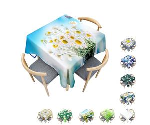 Surwin Nappe Carrée, Marguerite 3D, Nappe Rectangulaire Lavable, Anti-Taches, Housse de Table pour Fête Decoration Ménage Table Basse Jardin Picnic Anniversaire (Fleurs et Papillons,120x120cm)