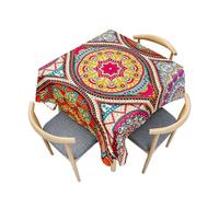Surwin Nappe Carrée, Nappe Rectangulaire Anti Tache - Effet Lotus, Style Bohème Lavable Housse de Table en Polyester pour Maison, de Restaurant, de café et Jardin (Mandala,140x140cm)