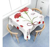 Surwin Nappe Carrée, Nappes pour Table de Jardin, Anti Tache - Effet Lotus, Housse de Table Lavable pour Fête Decoration Ménage Picnic Anniversaire, 3D Fleurs (Fleurs Rouges,120x120cm)