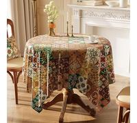Surwin Nappe en Toile Cirée Imperméable Motif Mandala Rétro, Rond Nappes PVC Extérieur Lavable, Nappe Forme Rectangle,Linge de Table Anti Tache pour Jardin,Salle à Manger (Marron,100x100cm)