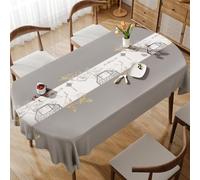Surwin Nappe en Toile cirée Imperméable Style Chinois, Nappes PVC Extérieur Lavable, Nappe Ovale, Linge de Table Anti Tache pour Salle à Manger, Jardin, Fête, Mariage (Gris 1,90x140cm)