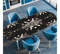 Surwin Nappe Ovale avec Bord Élastique, Nappe de Table Ovale Protection Anti-Taches Couverture de Table Extensible pour Cuisine Jardin Exterieur Intérieur -Cachemire Boho (Noir,91x152cm)