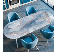 Surwin Nappe Ovale avec Bord Élastique, Nappe de Table Ovale Protection Anti-Taches Couverture de Table Extensible pour Jardin Exterieur Intérieur -Marbre Classique (Gris-Bleu,107x165cm)