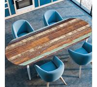 Surwin Nappe Ovale avec Bord Élastique, Nappe de Table Ovale Protection Anti-Taches Couverture de Table Extensible pour Cuisine Jardin Exterieur Intérieur -3D Grain de Bois (Marron,132x178cm)