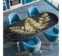 Surwin Nappe Ovale avec Bord Élastique, Nappe de Table Ovale Protection Anti-Taches Couverture de Table Extensible Cuisine Jardin Exterieur Intérieur -Feuille de Plante (Gris foncé,122x173cm)