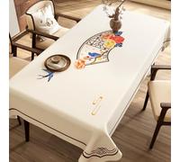 Surwin Nappe Rectangulaire Nappe en Toile cirée Imperméable, Nappes PVC Extérieur Lavable Linge de Table Anti Tache pour Salle à Manger Jardin Fête, Style Chinois (Pivoine,140x180cm)