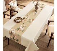 Surwin Nappe Rectangulaire Nappe en Toile cirée Imperméable Nappes PVC Extérieur Lavable Linge de Table Anti Tache pour Salle à Manger Jardin Fête, Style Chinois (Feuilles,140x200cm)