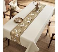 Surwin Nappe Rectangulaire Nappe en Toile cirée Imperméable Nappes PVC Extérieur Lavable Linge de Table Anti Tache pour Salle à Manger Jardin Fête, Style Chinois (Grue,140x200cm)