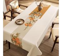 Surwin Nappe Rectangulaire Nappe en Toile cirée Imperméable, Nappes PVC Extérieur Lavable Linge de Table Anti Tache pour Salle à Manger Jardin Fête, Style Chinois (Feuilles,140x180cm)
