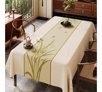 Surwin Nappe Rectangulaire, Nappes PVC Extérieur Lavable, Nouveau Style Chinois Nappe en Toile cirée Imperméable, Linge de Table Anti Tache pour Jardin, Fête, Mariage (Vert,90x140cm)