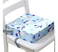 Surwin Noël Rehausseur de Chaise Enfant, Coussin de Siège Portable avec Antidérapant Boucle de Sécurité Ajustable Eponge Confortable Coussins Adapté pour les Repas (Bleu,32x32x8cm)
