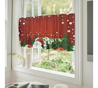 Surwin Noël Rideau de Cuisine Court Moderne pour Petit Fenêtre, Rouge Rétro Noël Rideaux Brise-Bise Cuisine Rideaux de Café Décoration pour Salle à Manger, Chambre à Coucher (Père noël,137x45cm)