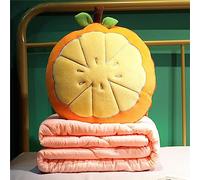 Surwin Oreiller Couverture 2 en 1, Forme Fruit Couverture et Oreiller de Voyage - Couvre Lit Matelassé Ete Convertible en Coussin, Courtepointe pour Avion Voiture Bureau (Orange Fruit,100x150cm)
