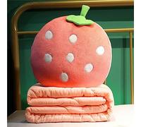 Surwin Oreiller Couverture 2 en 1, Forme Fruit Couverture et Oreiller de Voyage - Couvre Lit Matelassé Ete Convertible en Coussin, Courtepointe pour Avion Voiture Bureau (Fraise Rose,100x150cm)