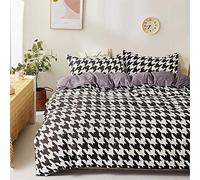 Surwin Parure de Lit 4 pièces en Microfibre, Impression Moderne Minimaliste Confort Home Ensemble de Literie Housse de Couette avec Drap de Lit et Taies d?oreillers (Motif Pied-de-Poule,220x240cm)
