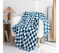 Surwin Plaid Couverture Polaire Flanelle en Microfibree Adulte Enfant 1 Personne, Damier Ultra Douce Chaude Peluche Couverture de Lit Jeté de Canapé (70x100cm,Bleu)