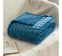 Surwin Plaid Couverture Polaire Flanelle en Microfibree Adulte Enfant 1 Personne, Velours Bulle Ultra Douce Chaude Peluche Couverture de Lit Jeté de Canapé (150x200cm,Bleu foncé)